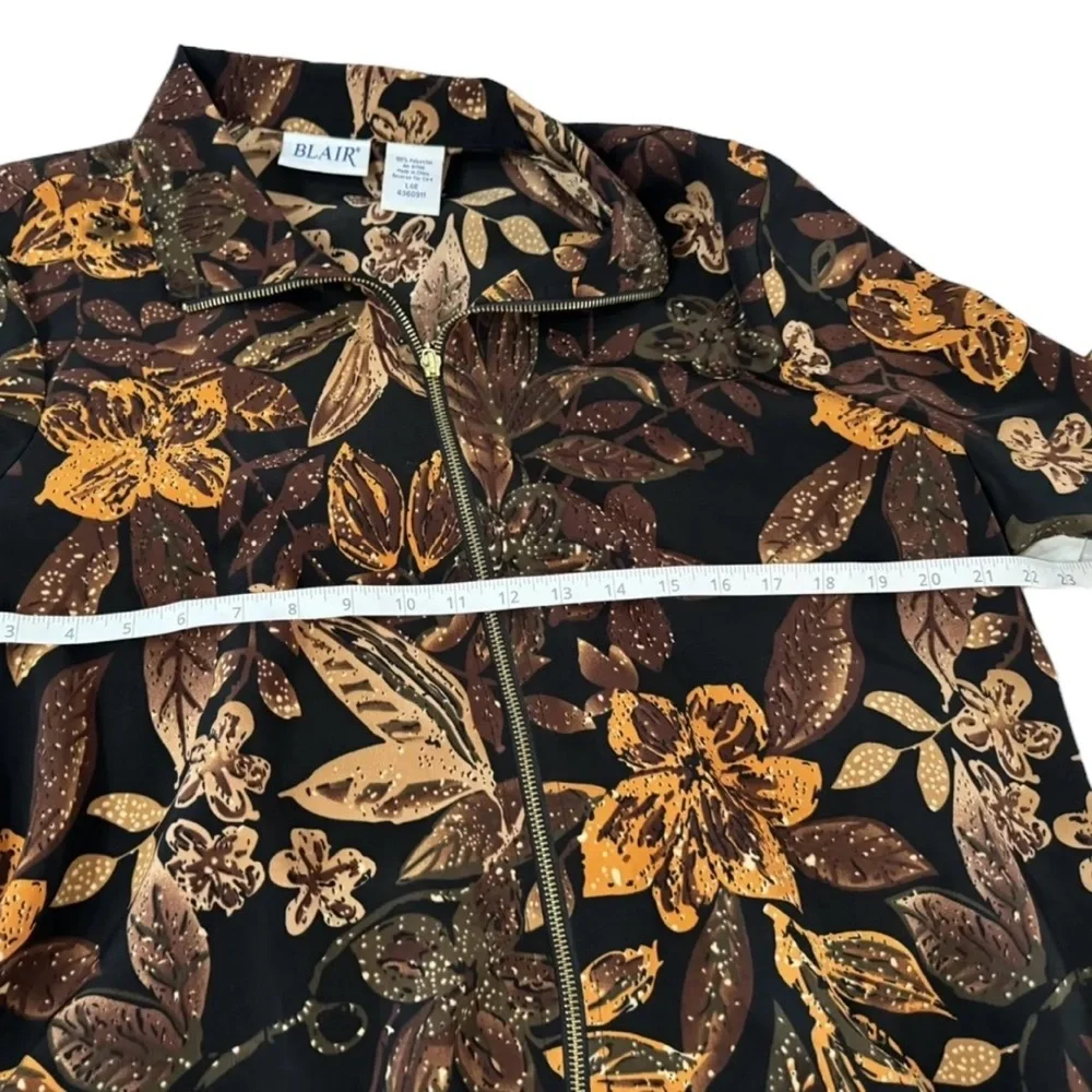 Blair Women L Brown Burnt Orange Floral Lightweight Zip Front Jacket Boho Casual